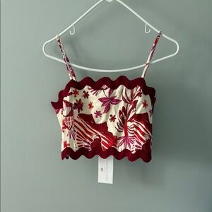 Floral Red and White Crop Top